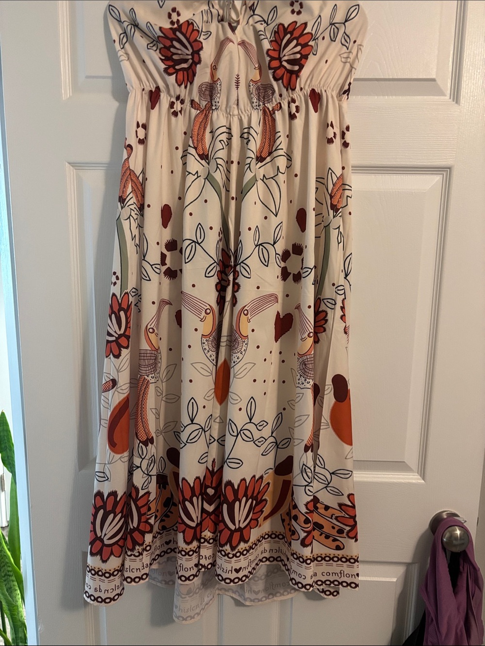 Women’s Cream Floral Dress with Orange and Brown Print